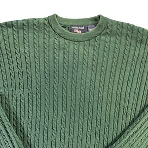 Smith & Tweed Men's Green Cable Knit Sweater‎ Crew Neck Long Sleeve Size L